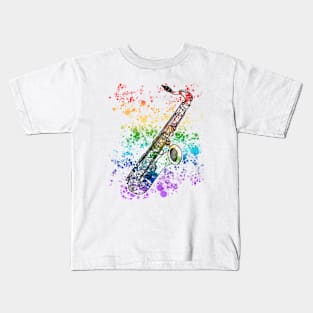 Saxophone Rainbow Colours Saxophonist Sax Player Musician Kids T-Shirt